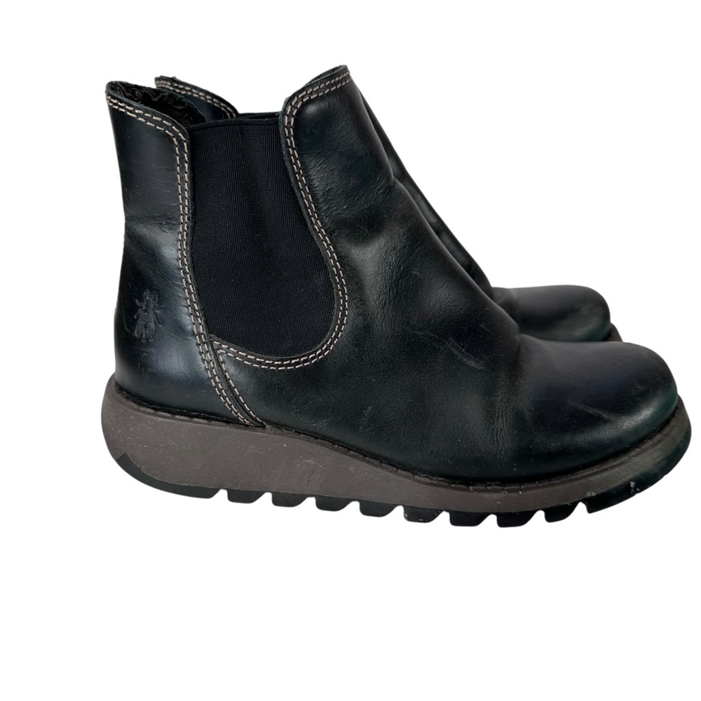Fly London Salv Black Chelsea Ankle Boots Women Euro 37
